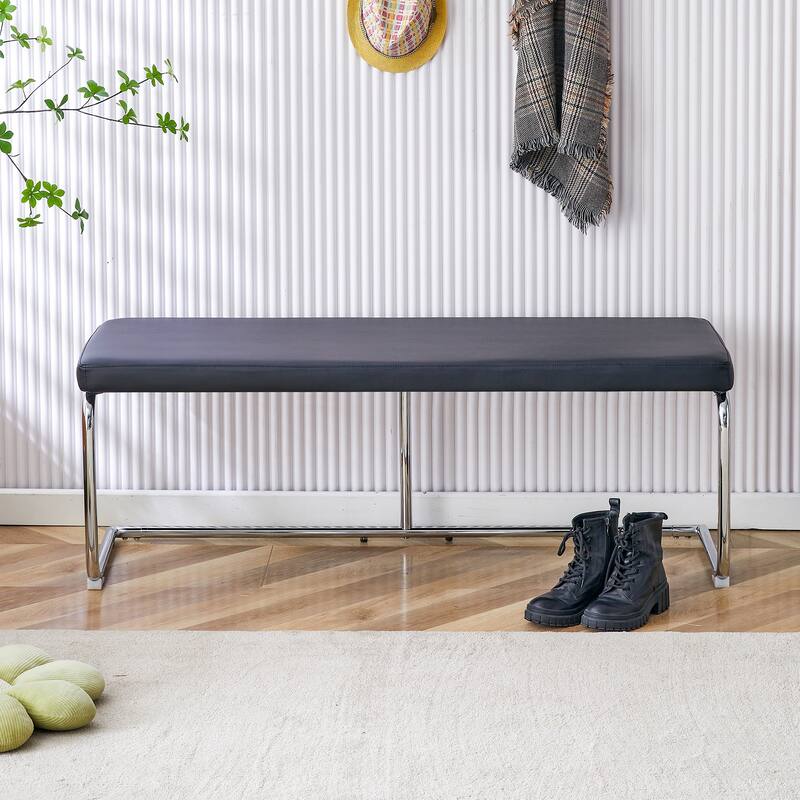 Black shoe changing bench silver metal legs dining chair suitable for bedroom fitting room,storage room,dining room