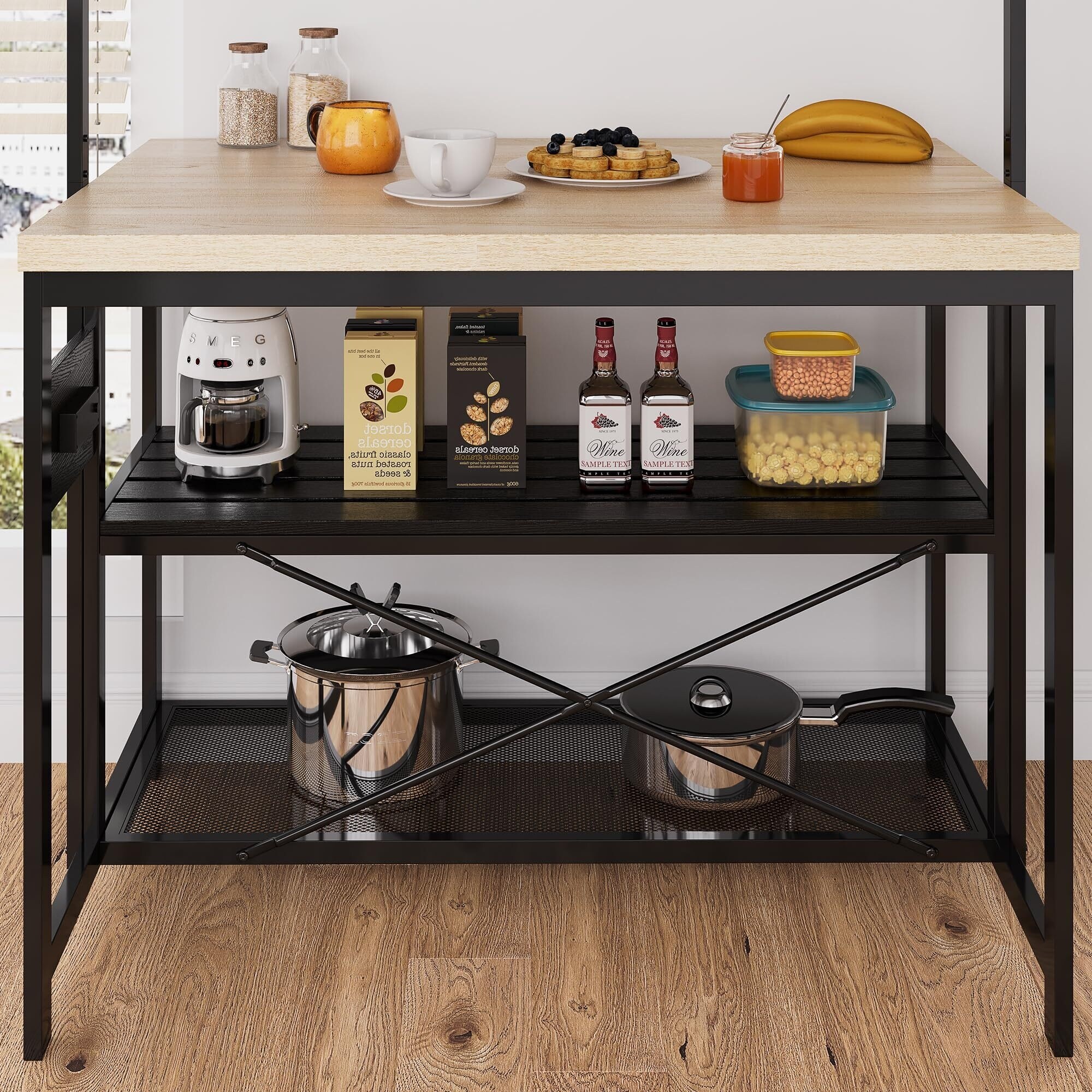 Large Kitchen Island Bakers Rack Microwave Oven Stand Kitchen Shelf with 3 Tier Storage Middle