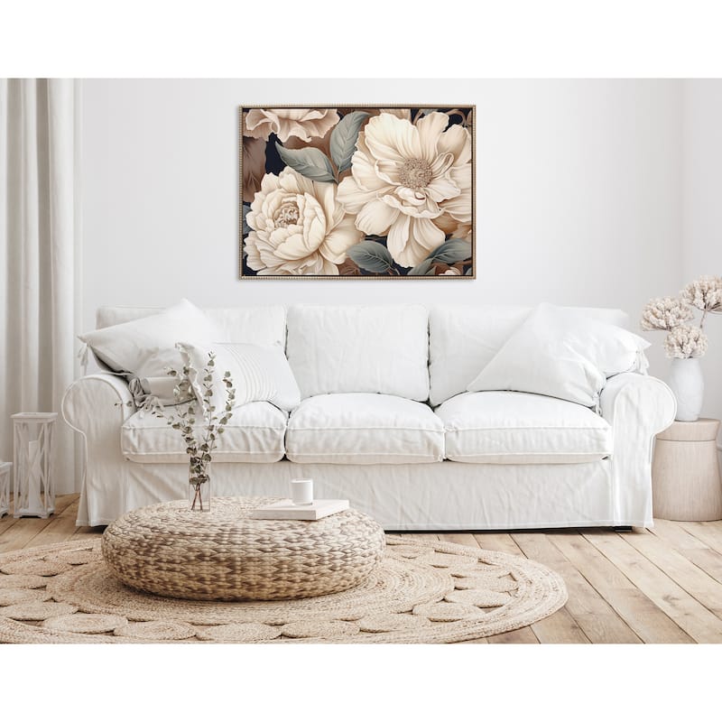 Sylvie Beaded Retro Glam Floral Framed Canvas by Creative Bunch Studio