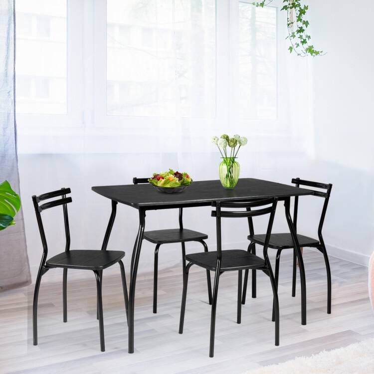 5 Pcs Dining Table Set with 4 Chairs - Black