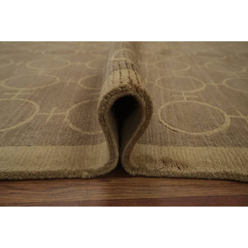 Hand Knotted Oriental 100% Wool Carpet Modern Geometric Brown Nepalese Area Rug - 8' 0'' X 5' 0''