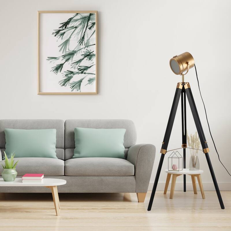 Modern industrial adjustable tripod floor lamp,vintage gold brass standing reading light floor lamp for living room