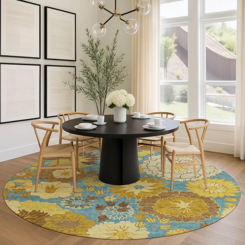 Machine Washable Indoor/ Outdoor Modern Floral Chantille Rug