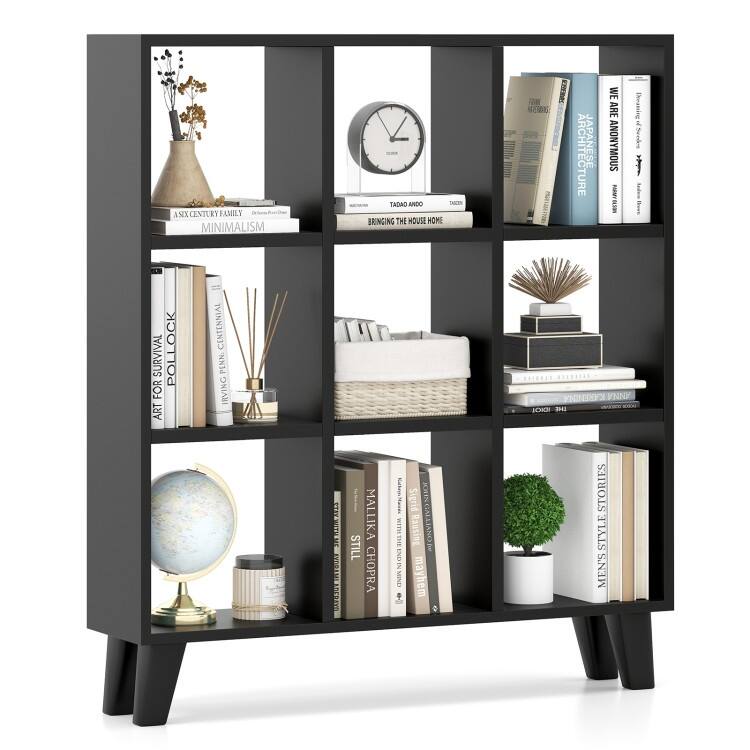 9-Cube Bookcase with 6 Removable Shelves and Raised Support Feet - 35" x 8" x 39.5" (L x W x H) - Black