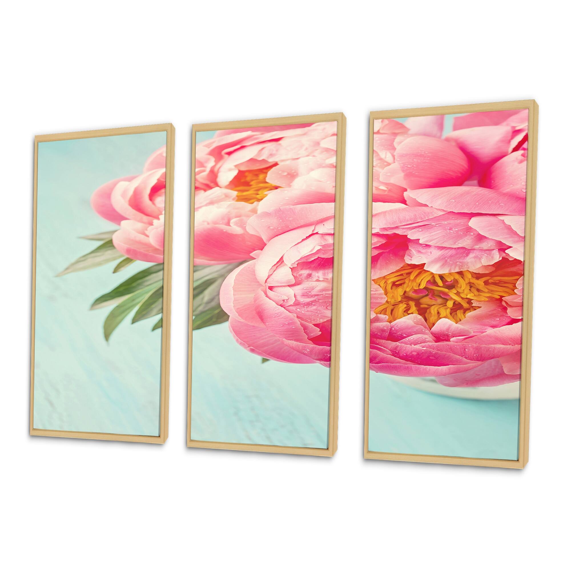 Designart "Peony Flowers on Blue Background" Floral Framed Canvas Wall