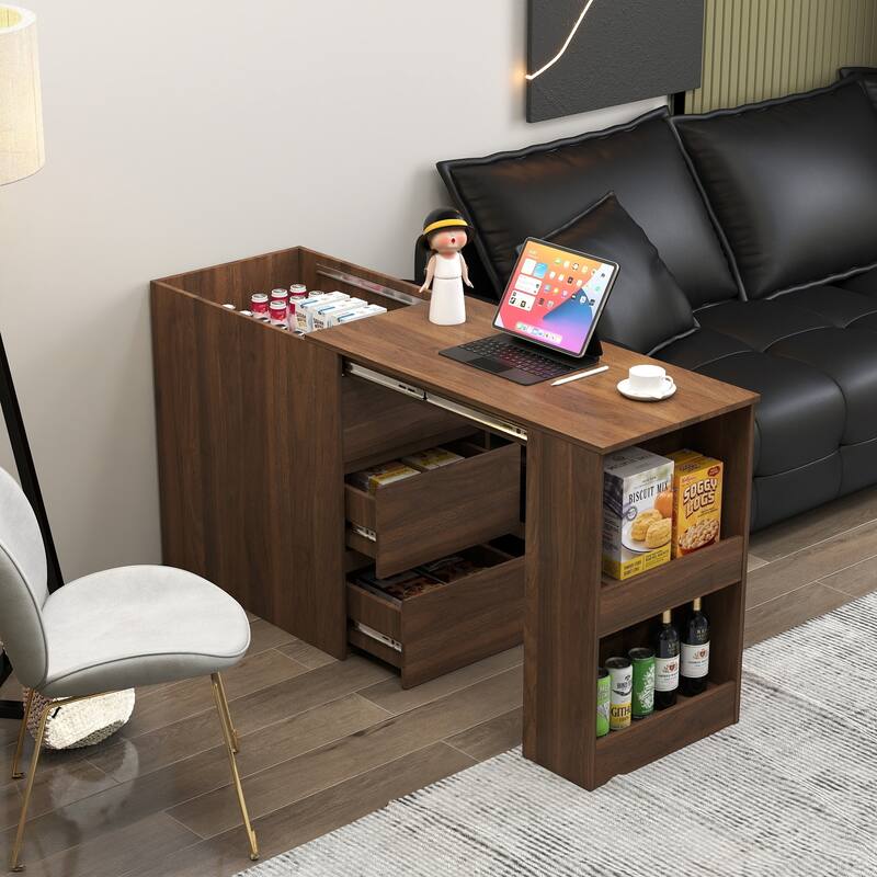 Anmytek Expandable Storage Cabinet Desk Combo 2 in 1 Small Space Workstation Walnut - Walnut