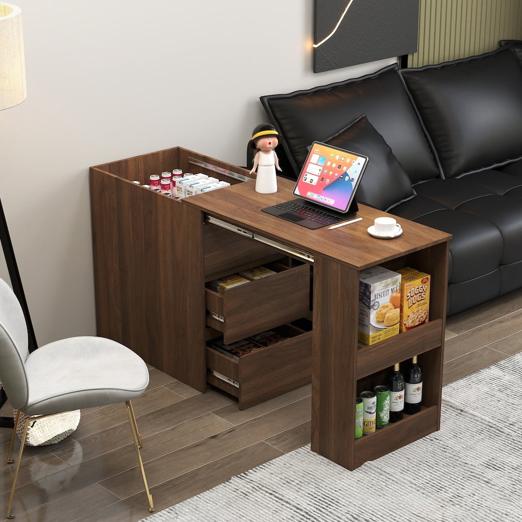 Anmytek Expandable Storage Cabinet Desk Combo 2 in 1 Small Space Workstation Walnut