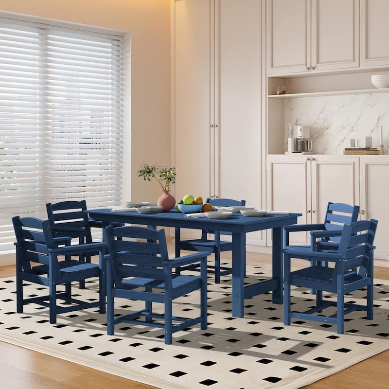 7-Piece HDPE Outdoor Dining Table Sets with Umbrella Hole - 1-Table 6-Chairs