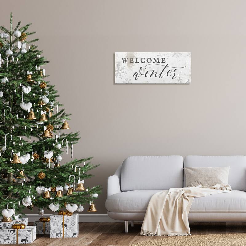 Stupell Welcome Winter Phrase Geometric Snowflake Pattern Canvas Wall Art