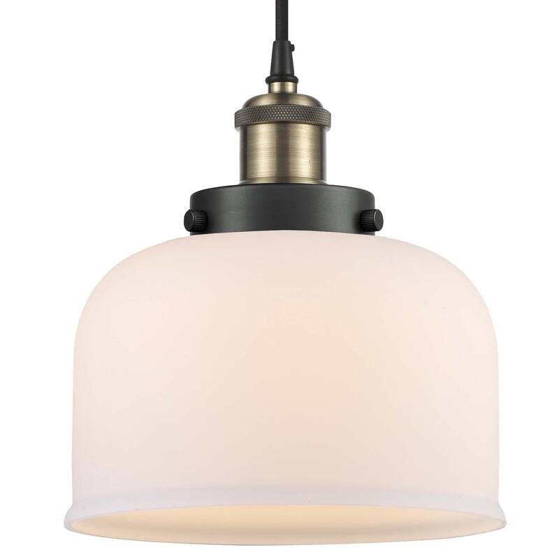 Innovations Lighting 916-1P-10-8 Bell Pendant Bell 8" Wide Mini - Black Antique Brass / Matte White