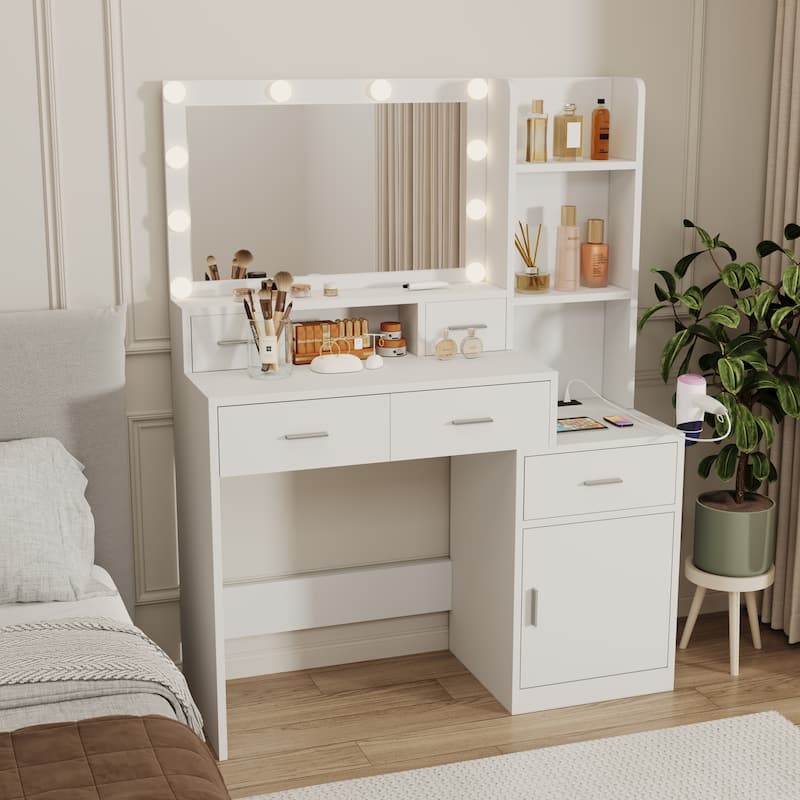 Smart Mirror Dressing Table with Drawers and Storage Cabinet - 15.75 x 43.31 x 55.91