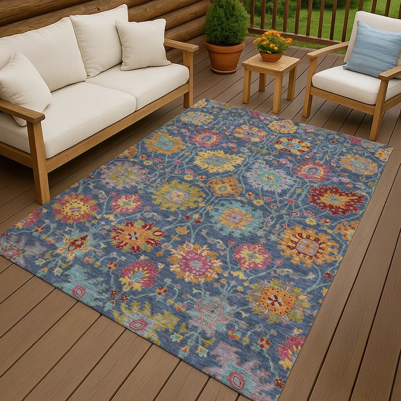 Machine Washable Indoor/ Outdoor Traditional Kashan Chantille Rug