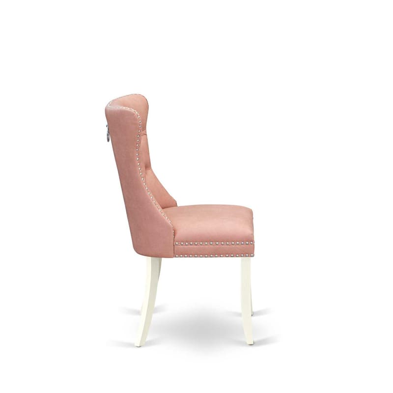 Parson Dining Chairs Set of 2 - Upholstered Kitchen Chairs with Nailhead Trim - Modern Beige Red Faux Leather