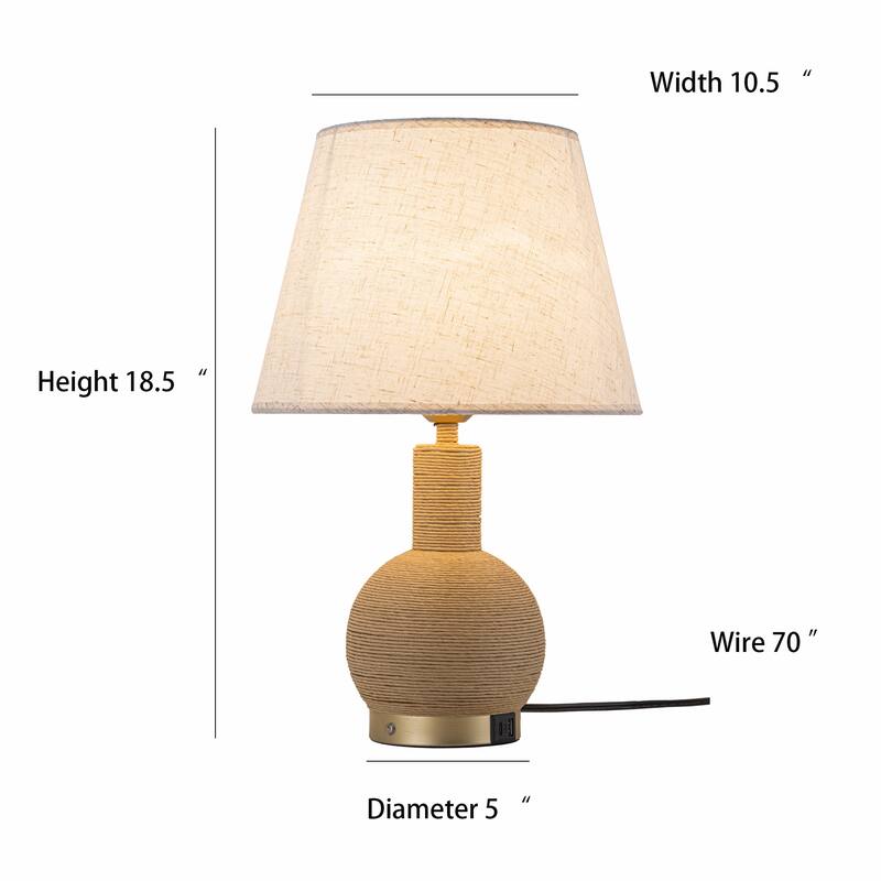 Amber 19" Rattan Table Lamp with USB 3-Way Touch Dimmer