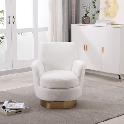 Faux Fur Swivel Barrel Chair with Gold Base & High-Density Foam (360°)