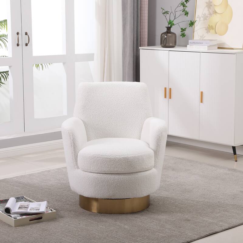 Swivel Barrel Chair, Swivel Accent Chairs Armchair,Round Barrel Chairs with Gold Stainless Steel Base