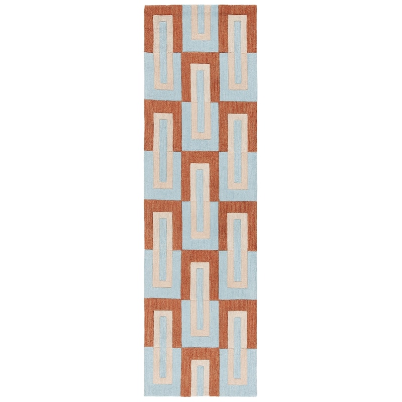 SAFAVIEH Handmade Genre Sabiene Mid-Century Modern Wool Rug - 2'3" x 8' Runner - Light Blue/Rust