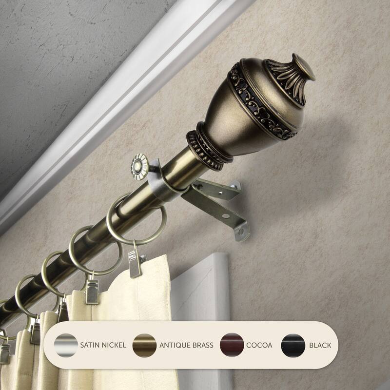 InStyleDesign Leeland Adjustable Curtain Rod 13/16 inch dia. - 48 to 84 inches - Antique Brass