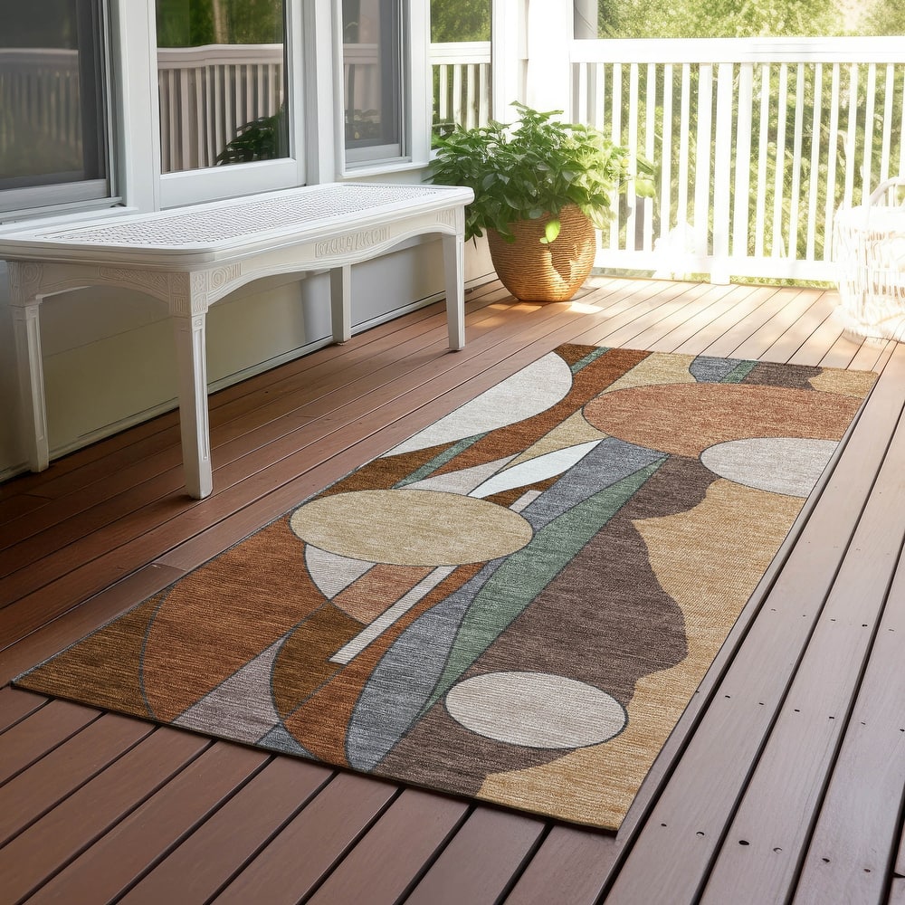 Machine Washable Indoor/ Outdoor Contemporary Retro Chantille Rug