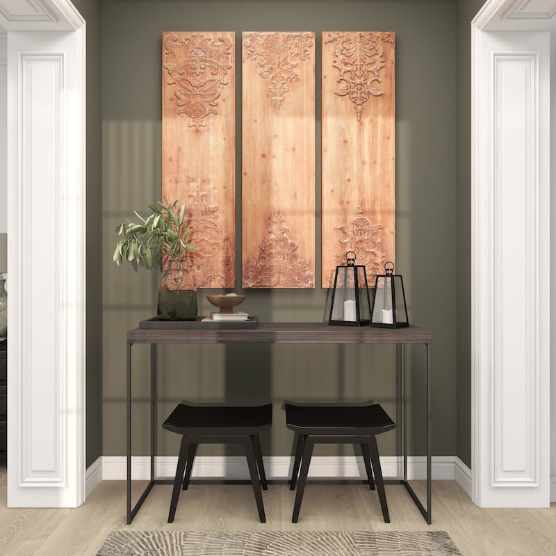 Wood Floral Carved Antefix Wall Decor - Set of 3 Brown - Roche River Decor