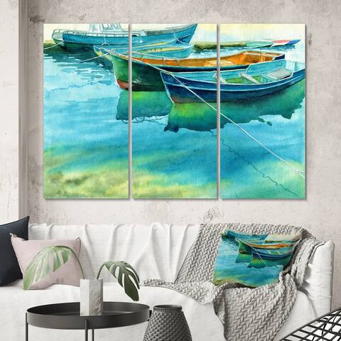 Designart 'Fishing Boats At The Pier' Nautical & Coastal Canvas Wall Art Print