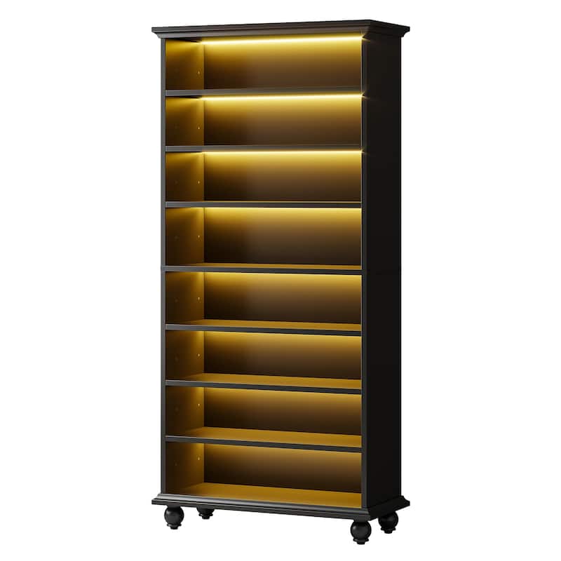 9-Tier Narrow Tall Shoe Storage Cabinet with LED Lighting for Living Room