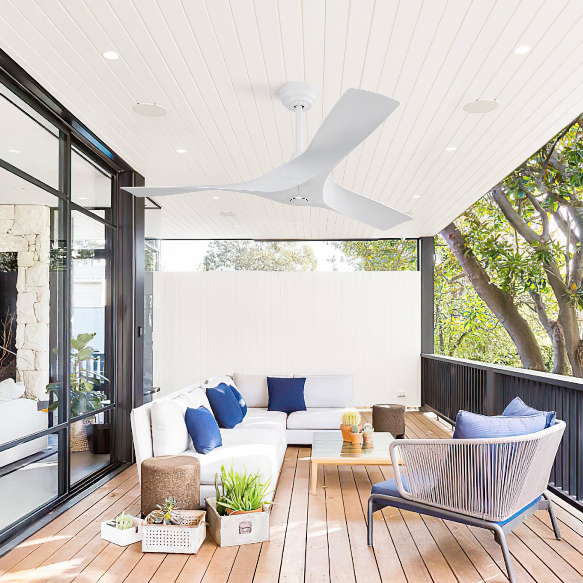 52 Inch White Ceiling Fan No Light, 3 Blade Propeller Ceiling Fan