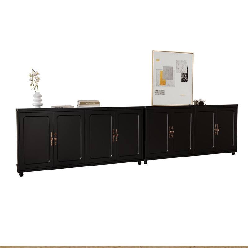 60"W Kitchen Buffet Sideboard Cabinet With Adjustable Shelves, 4 Doors Mid-Century Cupboard Set Of 2