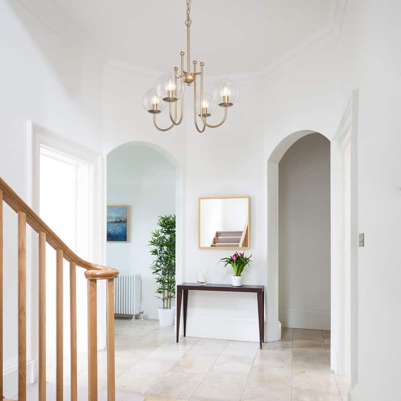 Modern Gold 4-light Chandelier Orb Glass Curve-arm Ceiling Lights for Dining Room - D21.5'' x H84.5''