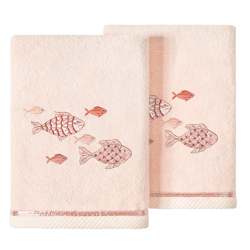 Authentic Hotel and Spa Turkish Cotton Figi 2PC Embellished Hand Towel Set - Blush