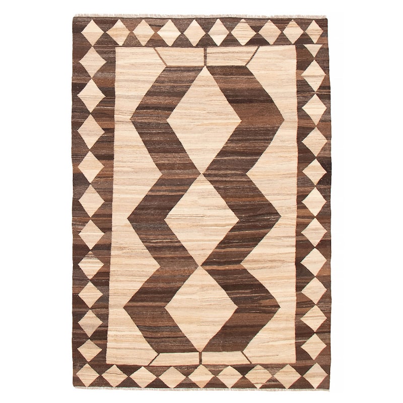 Sivas Beige, Brown Kilim 6'8" x 9'9" - 6'8 x 9'9 - Beige/ Dark Brown - 6'8 x 9'9