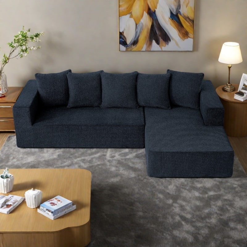 104.34" Chenille L-Shaped Sectional Sofa with Cloud Couch Comfort and Modular Design - Blue