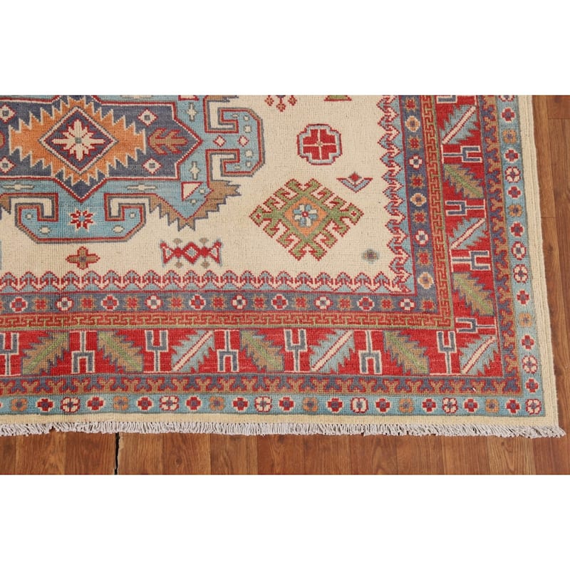 Ivory Kazak Area Rug Handmade Wool Carpet - 5'9" x 7'8"