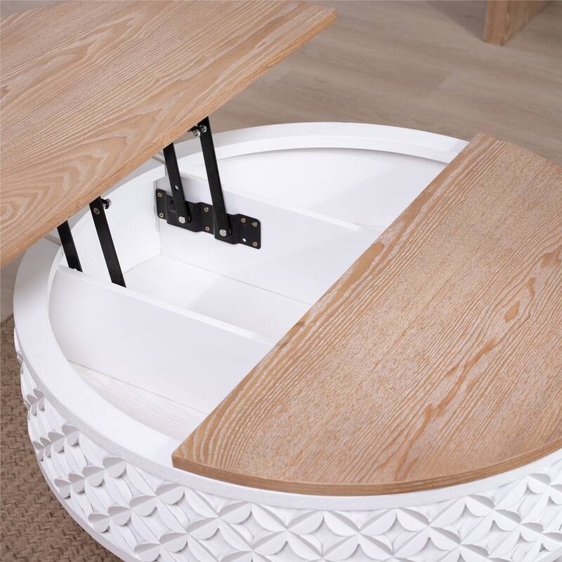 Round Coffee Table with Storage - 31.5" Lift-Top Accent Table, Boho Modern Farmhouse Living Room Furniture