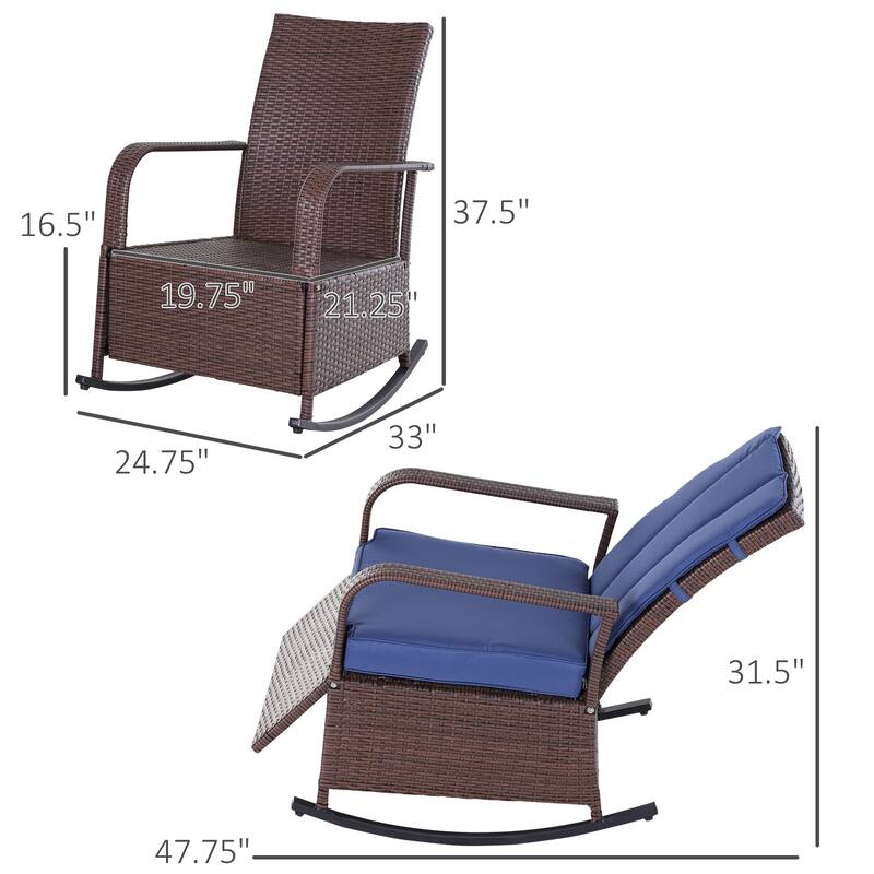 Outdoor Wicker Rocking Chair with Adjustment Backrest, PE Rattan Lounge Chair with Adjustable Footrest and Cushions