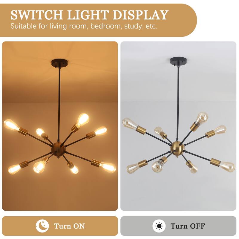 8-Light Mid Century Modern Linear Sputnik Chandelier for Bedroom Living Room Dining Room Kitchen Foyer - N/A