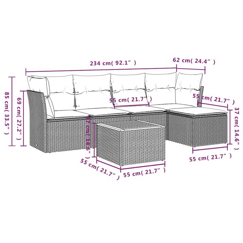 vidaXL Garden Sofa Set Black, Cream White - 21.7 x 21.7 x 14.6