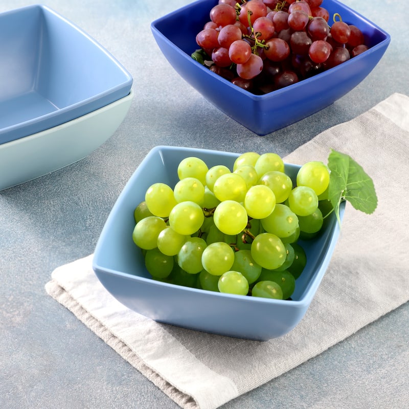 Gibson Home Grayson 4 Piece 6 Inch Square Melamine Dinner Bowl Set in Assorted Blue