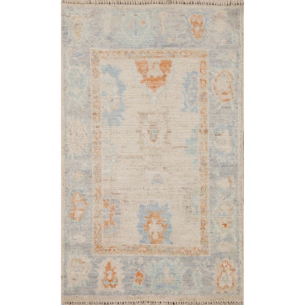 Hand Knotted Oriental 100% Wool Carpet Transitional Geometric Beige & Ivories Oushak Area Rug - 2' 11'' X 1' 10''