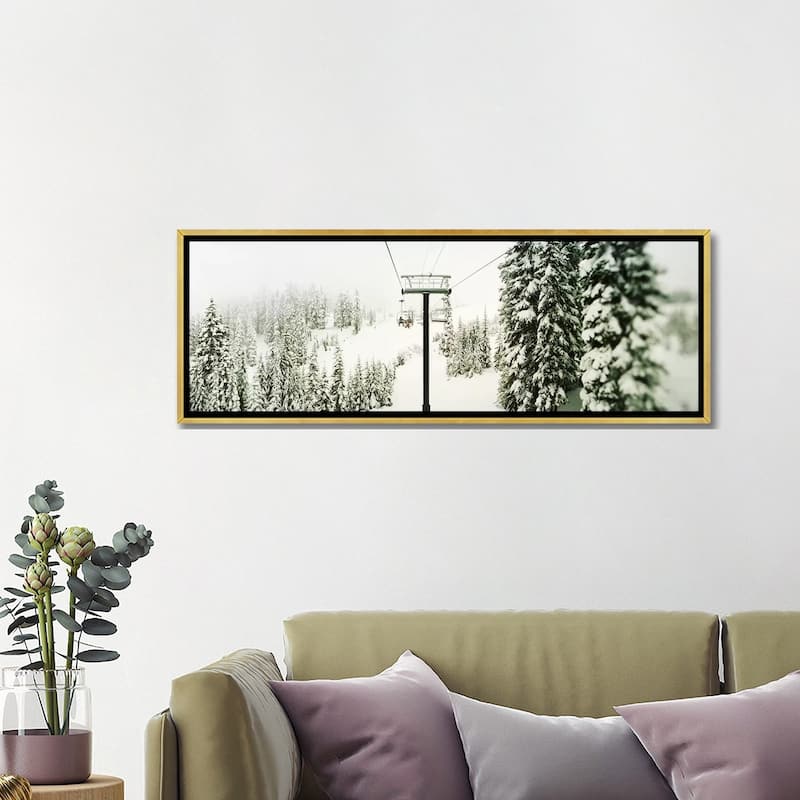 iCanvas "Chair lift and snowy evergreen trees at Stevens PassWashington State, USA" by Panoramic Images Framed Canvas Print