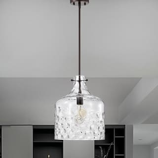 Daelan Oil Rubbed Bronze Clear Dimpled Glass Single Light Pendant Light - 12in
