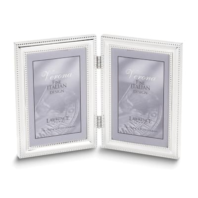 Curata Silver-Plated Portrait Hinged Beaded Edge Double 4x6 Photo Frame