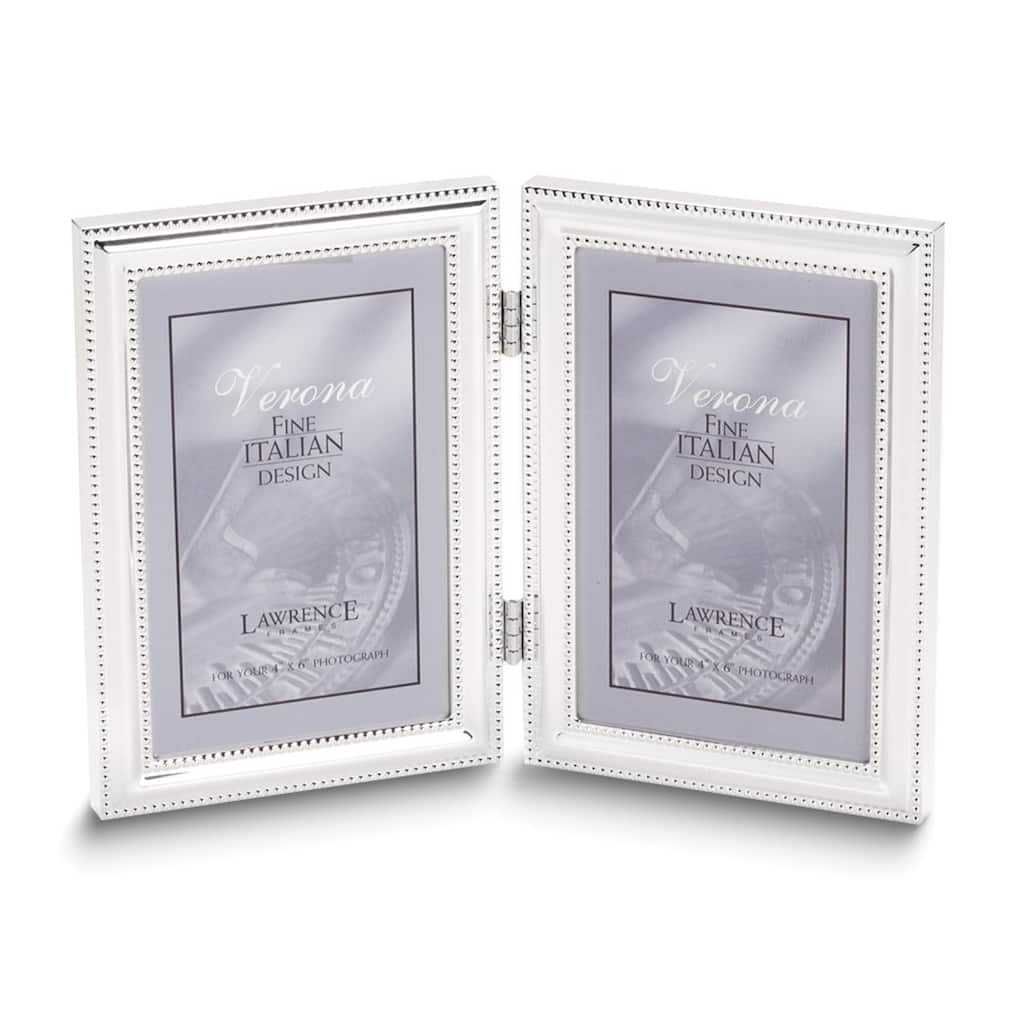 Curata Silver-Plated Portrait Hinged Beaded Edge Double 4x6 Photo Frame