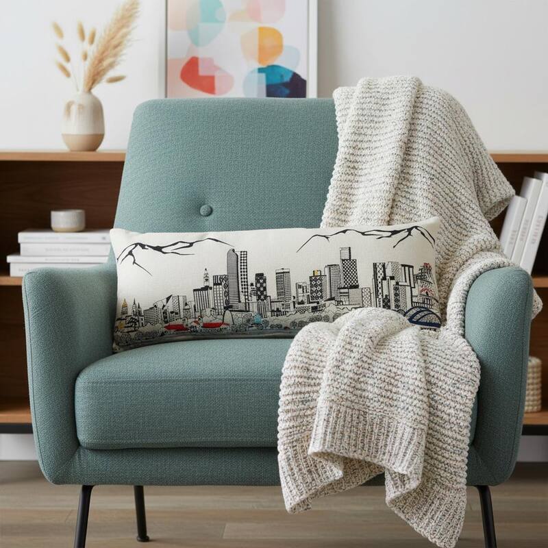 HomeRoots 14" X 35" Cream Denver Daylight Skyline Lumbar Decorative Pillow