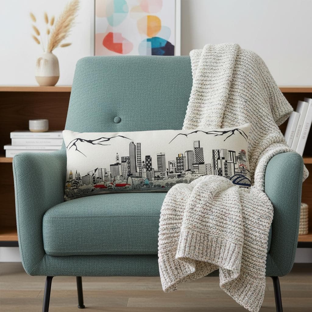 HomeRoots 14" X 35" Cream Denver Daylight Skyline Lumbar Decorative Pillow