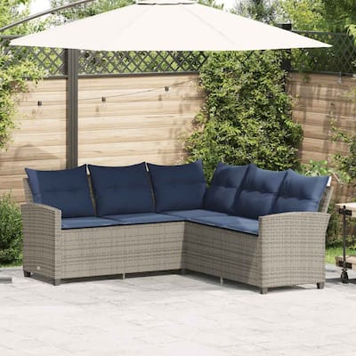 vidaXL Couch Sofa Grey PE Rattan, Powder-Coated Steel, Polyester Large - 72.4 x 72.4 x 31.5