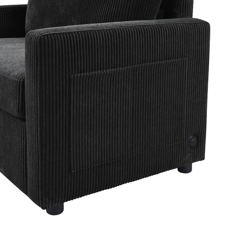 47.2" Corduroy Twin Sleeper Sofa with Foldable Mattress, Side Table, USB Ports, and Storage Pocket