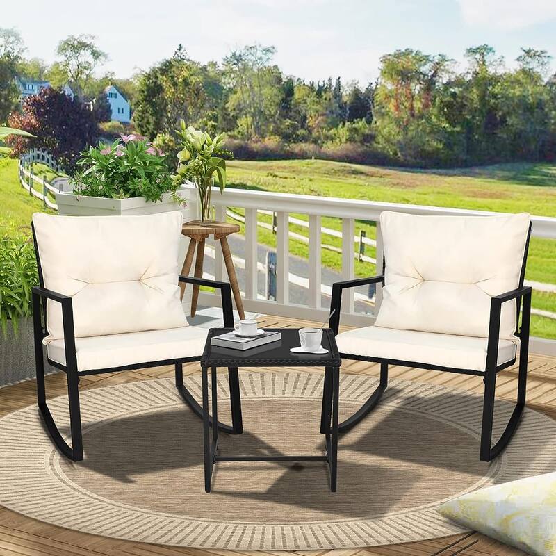 SUNCROWN Outdoor 3-piece Rocking Wicker Bistro Set