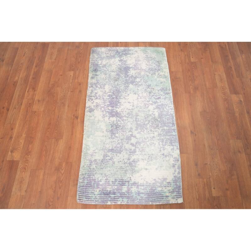 Hand Knotted Oriental Viscose Silk Carpet Modern All-Over Purples Abstract Area Rug - 4' 0'' X 2' 0''