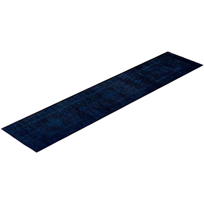 Overton Hand Knotted Wool Vintage Inspired Modern Contemporary Overdyed Blue Runner Rug - 2' 7" x 12' 0"
